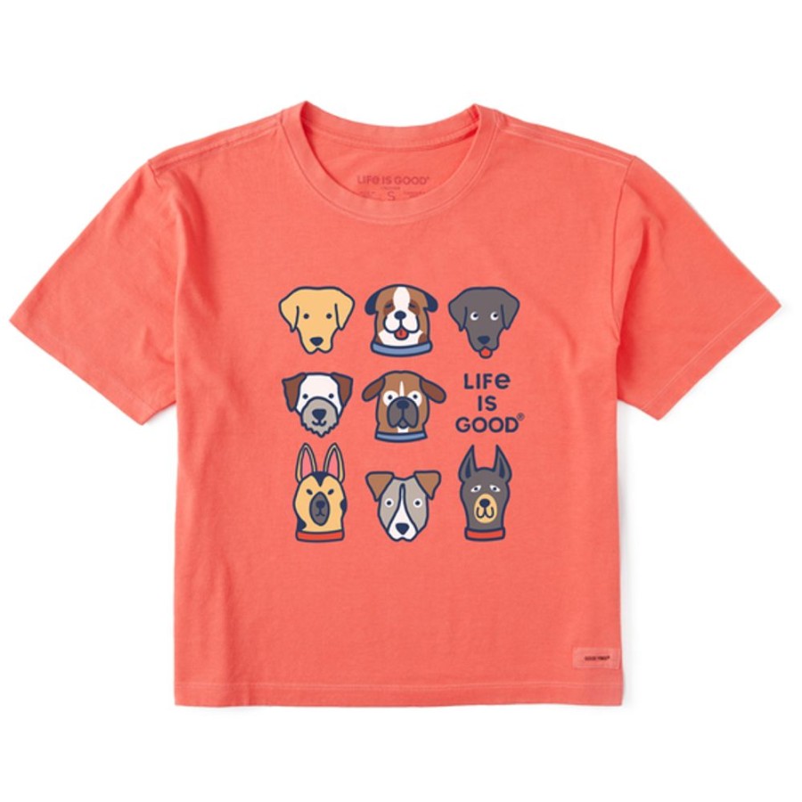 Women Life is Good Boxy Tees | Women'S Cute Dogs Boxy Crusher Tee Mango Orange