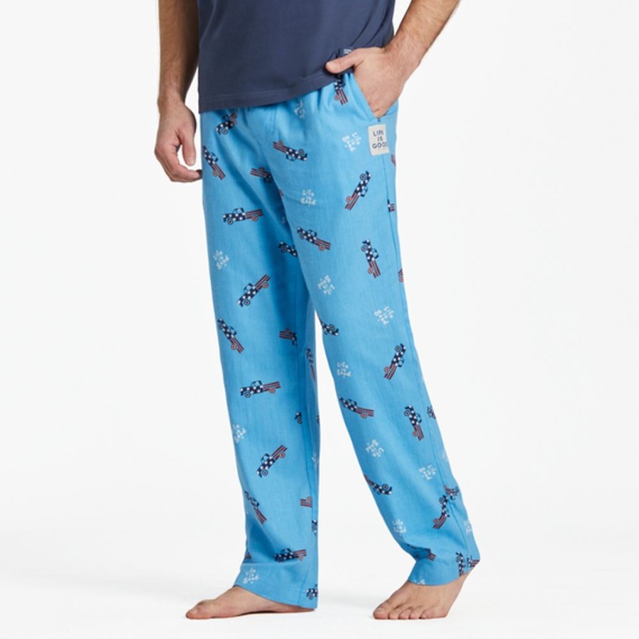 Men Life is Good Lounge & Sleepwear | Men'S Vintage Usa Truck Pattern Classic Sleep Pant Cool Blue