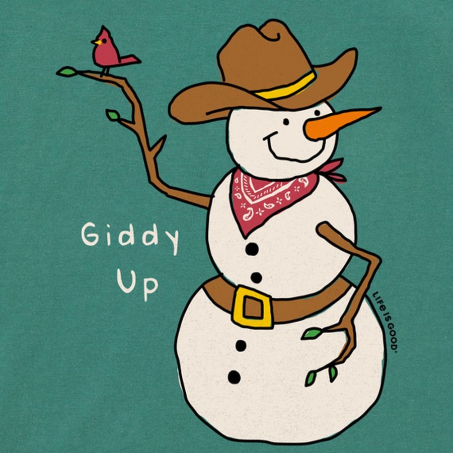 Kids Life is Good Graphic Tees | Kids Quirky Snowman Giddy Up Crusher Tee Spruce Green