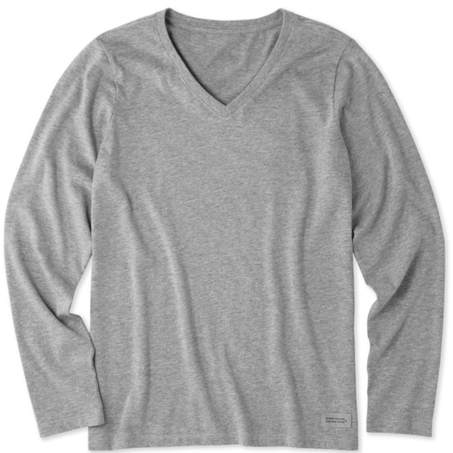 Women Life is Good Solid Tees | Women'S Solid Long Sleeve Crusher Vee Heather Gray