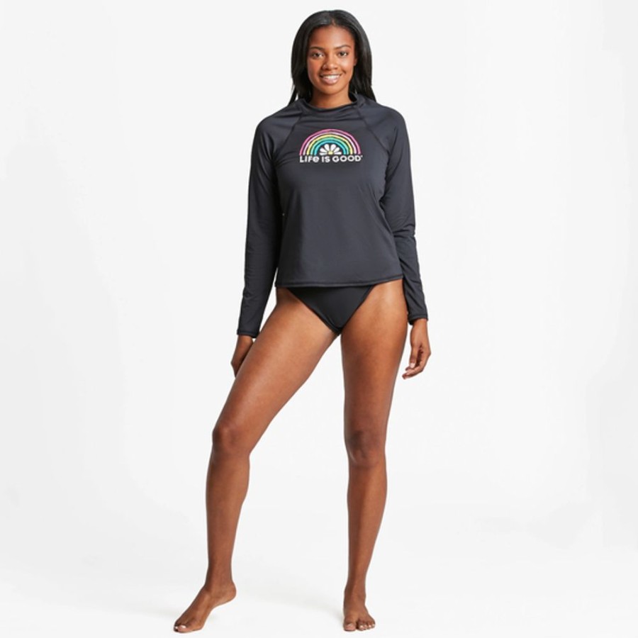 Women Inmocean Swimwear | Women'S Daisy Rainbow Long Sleeve Rashguard Jet Black