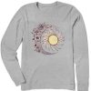 Women Life is Good Graphic Tees | Women'S Moon Flower Long Sleeve Crusher Tee Heather Gray