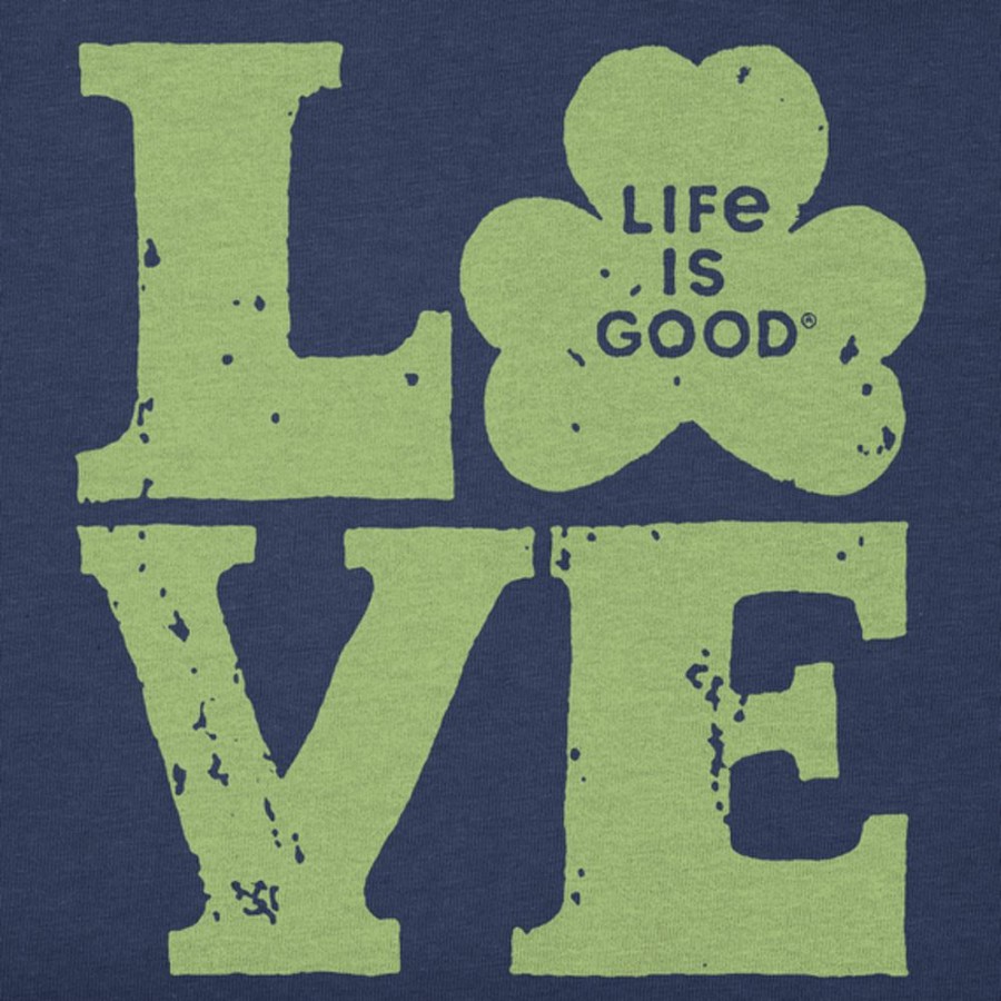 Women Life is Good Sweatshirts & Hoodies | Women'S Woodcut Love Clover Simply True Fleece Crew Darkest Blue