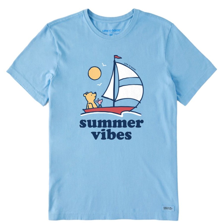 Men Life is Good Graphic Tees | Men'S Vintage Summer Vibes Winnie Sailboat Short Sleeve Tee Cool Blue