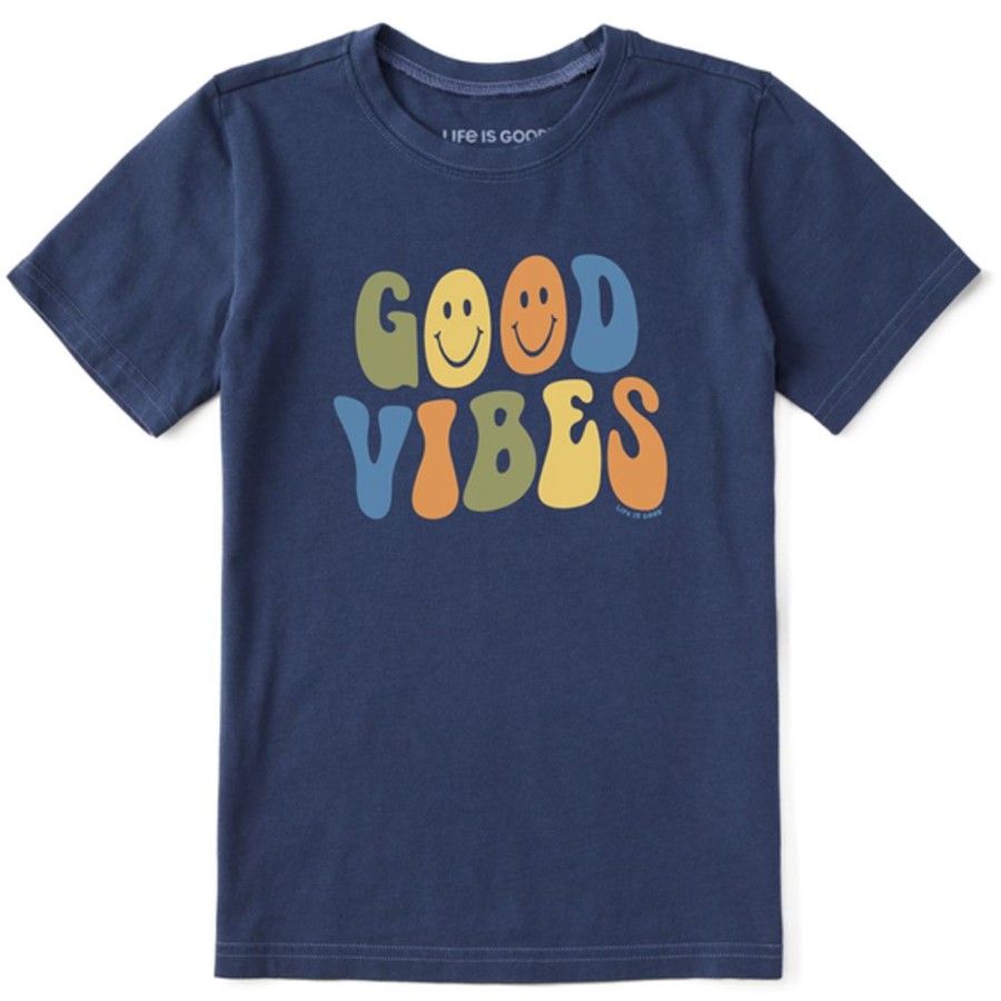 Kids Life is Good Graphic Tees | Kids Groovy Smiley Good Vibes Crusher Tee Darkest Blue