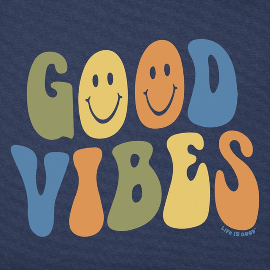 Kids Life is Good Graphic Tees | Kids Groovy Smiley Good Vibes Crusher Tee Darkest Blue