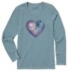 Women Life is Good Graphic Tees | Women'S Pawprints Heart Long Sleeve Crusher-Lite Vee Smoky Blue