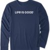 Men Life is Good Graphic Tees | Men'S Lig Wordmark Horizontal Long Sleeve Crusher Tee Darkest Blue