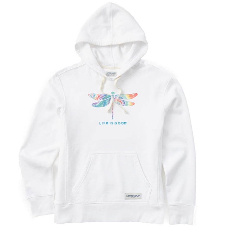 Women Life is Good Sweatshirts & Hoodies | Women'S Tie Dye Watercolor Dragonfly Simply True Fleece Hoodie Cloud White