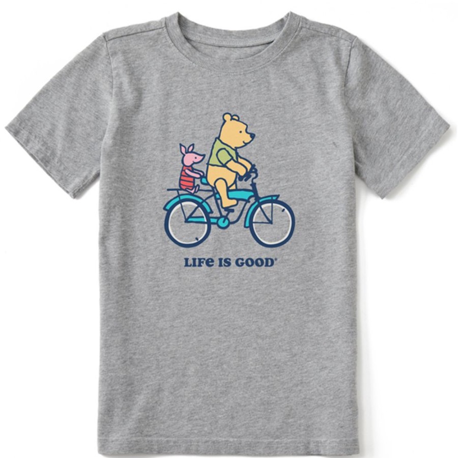 Kids Life is Good Graphic Tees | Kids Vintage Winnie & P Bike Crusher Tee Heather Gray