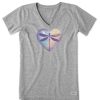 Women Life is Good Graphic Tees | Women'S Dragonfly Heart Short Sleeve Vee Heather Gray