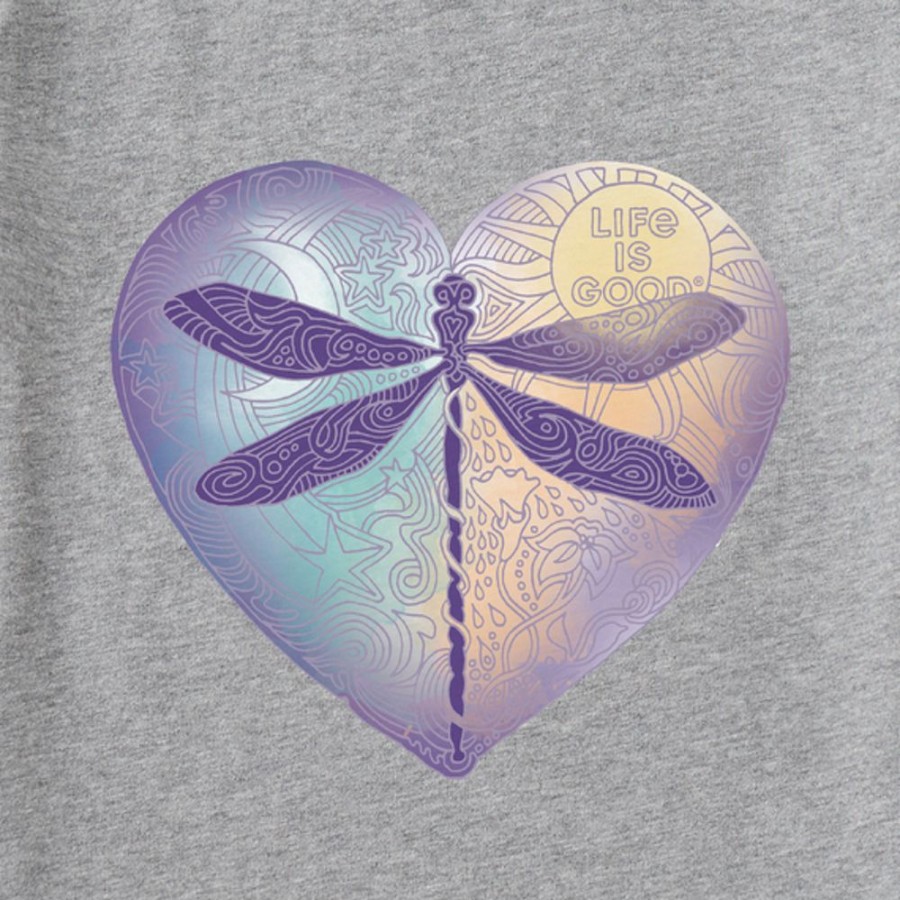 Women Life is Good Graphic Tees | Women'S Dragonfly Heart Short Sleeve Vee Heather Gray