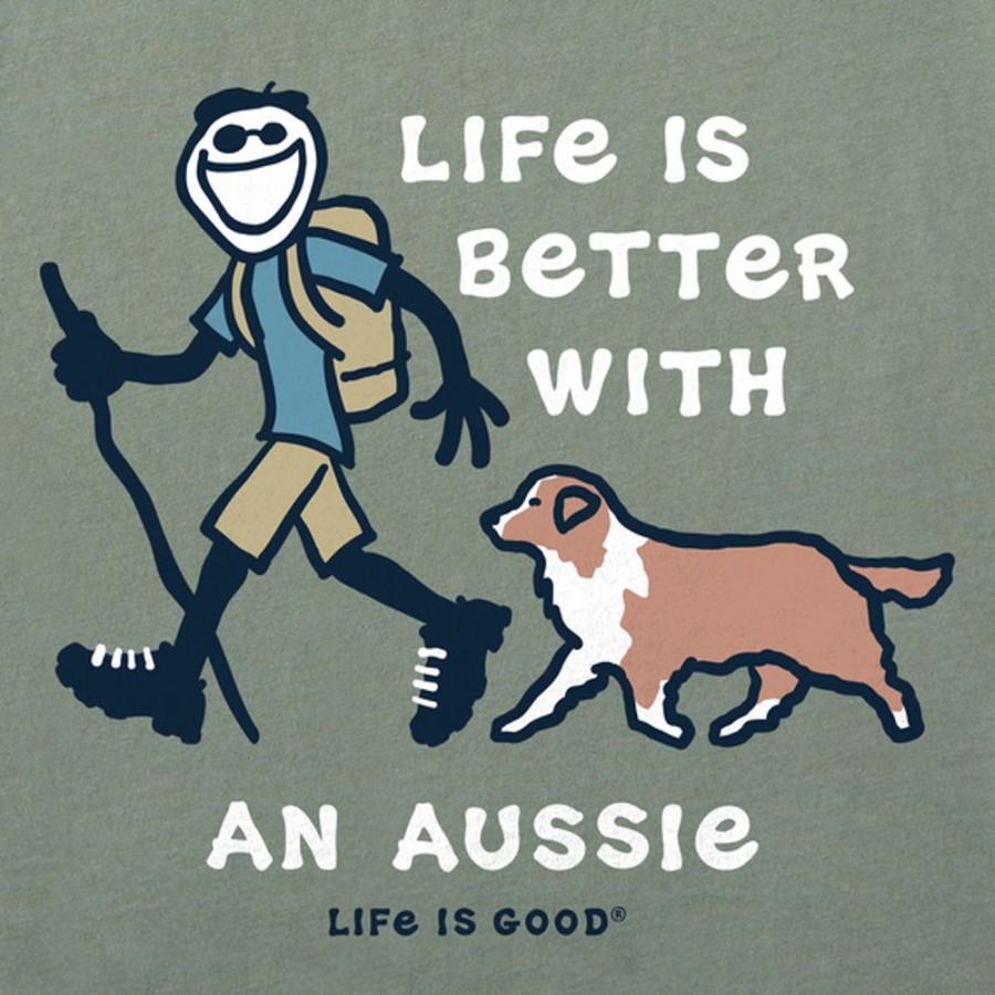 Men Life is Good Graphic Tees | Men'S Vintage Better With An Aussie Jake Short Sleeve Tee Moss Green