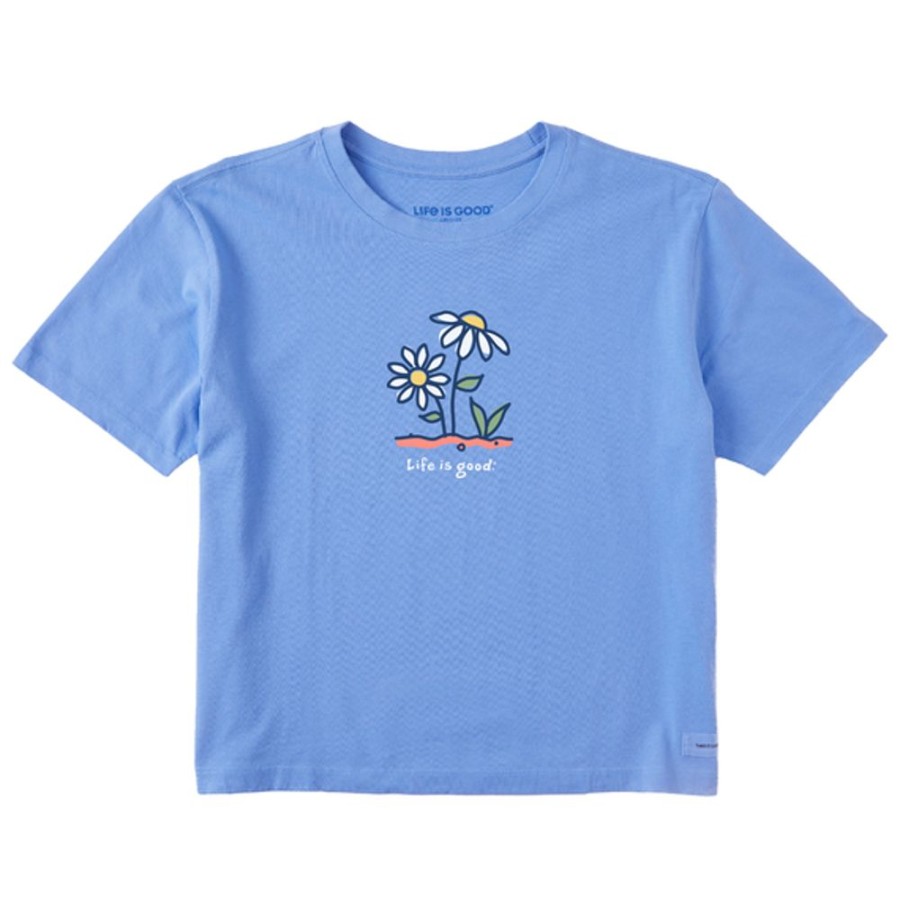 Women Life is Good Boxy Tees | Women'S Daisy Garden Boxy Crusher Tee Cornflower Blue