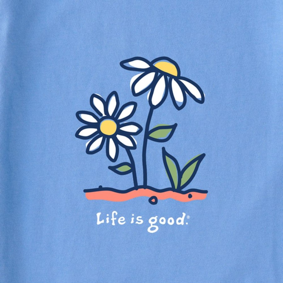 Women Life is Good Boxy Tees | Women'S Daisy Garden Boxy Crusher Tee Cornflower Blue