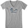 Women Life is Good Graphic Tees | Women'S Happy Hour Palm Sunset Short Sleeve Vee Heather Gray