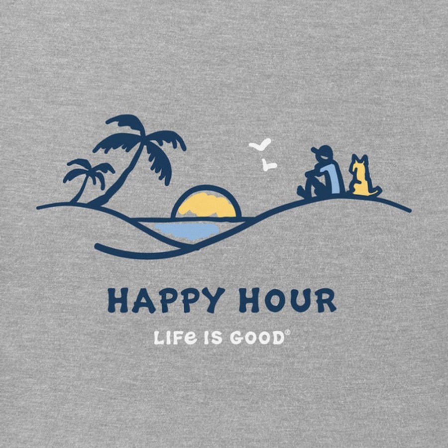 Women Life is Good Graphic Tees | Women'S Happy Hour Palm Sunset Short Sleeve Vee Heather Gray