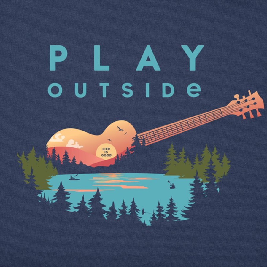 Men Life is Good Graphic Tees | Men'S Play Outside Guitar Sunrise Crusher Tee Darkest Blue