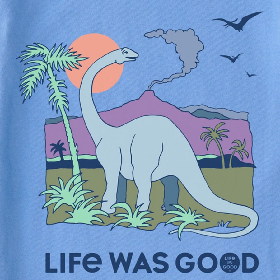 Women Life is Good Graphic Tees | Women'S Clean Dinosaur Life Was Good Crusher Tee Cornflower Blue