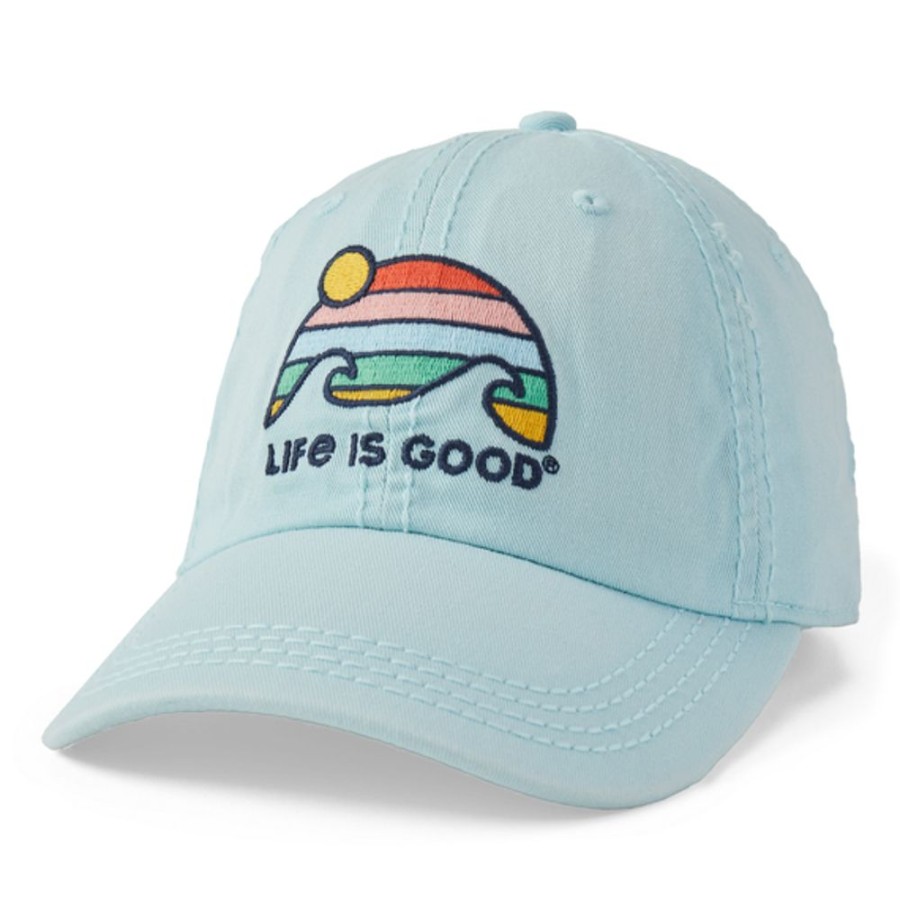 Women Life is Good Hats | Retro Wave Stripe Sunwashed Chill Cap Beach Blue