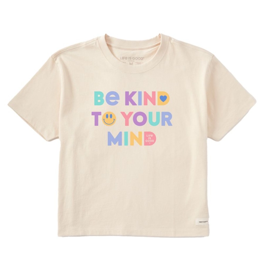 Women Life is Good Boxy Tees | Women'S Wordsmith Be Kind To Your Mind Boxy Crusher Tee Putty White