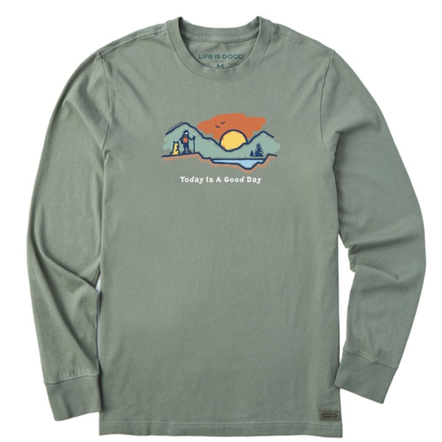 Men Life is Good Graphic Tees | Men'S Today Is A Good Day Hike Vista Long Sleeve Crusher-Lite Tee Moss Green