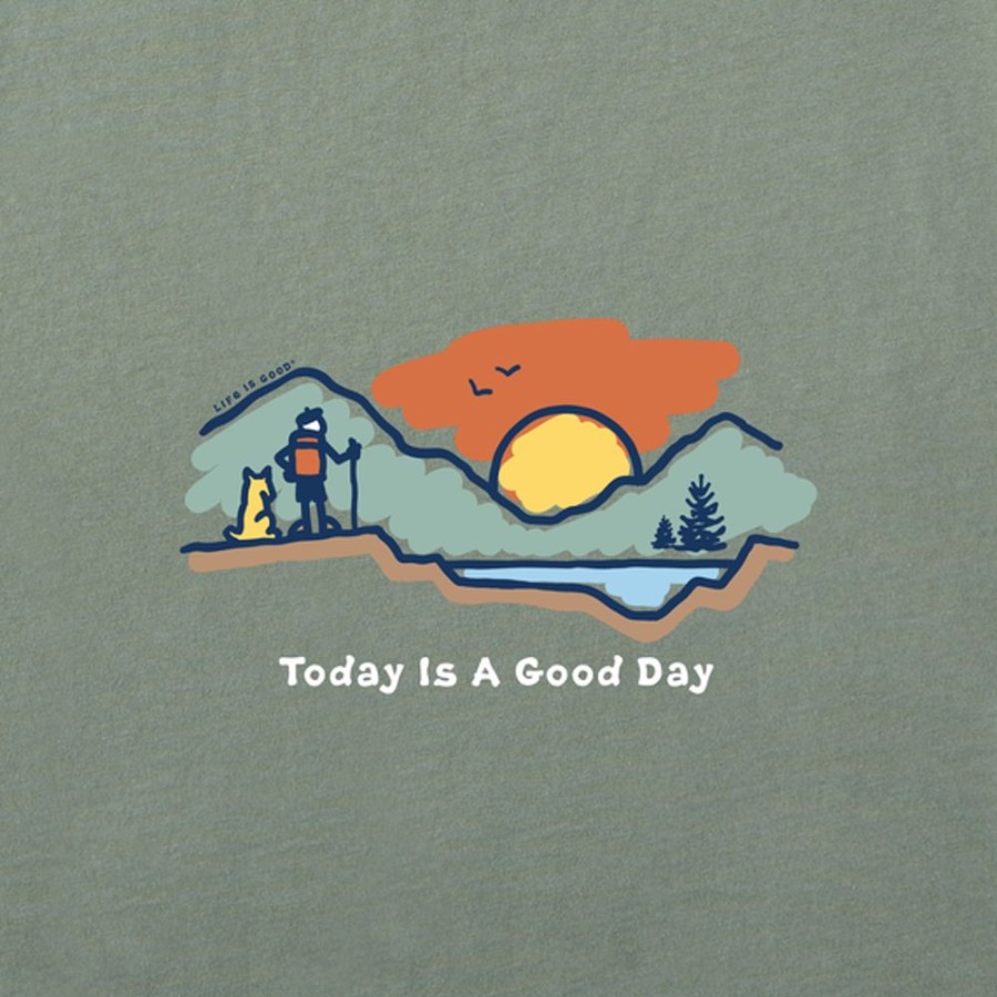 Men Life is Good Graphic Tees | Men'S Today Is A Good Day Hike Vista Long Sleeve Crusher-Lite Tee Moss Green