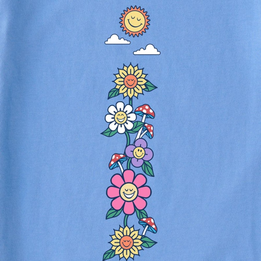 Women Life is Good Graphic Tees | Women'S Flowers And Shrooms Long Sleeve Boxy Crusher Tee Cornflower Blue