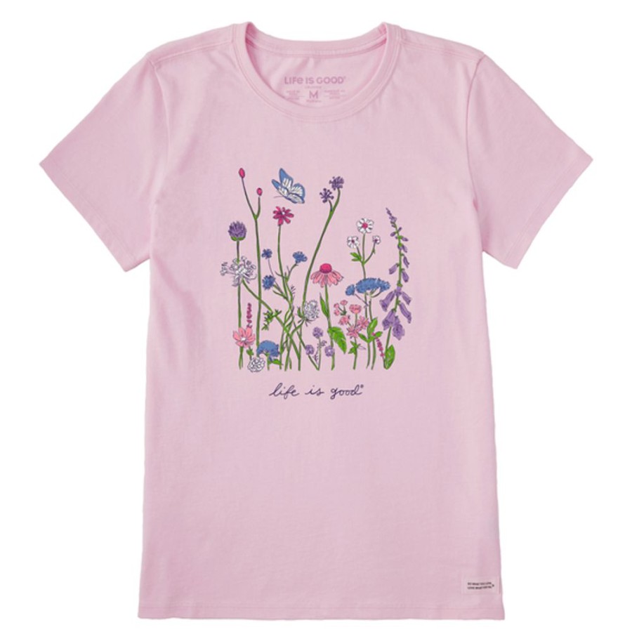 Women Life is Good Graphic Tees | Women'S Realaxed Wildflowers Short Sleeve Tee Seashell Pink