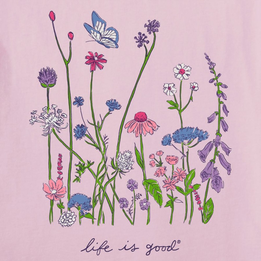 Women Life is Good Graphic Tees | Women'S Realaxed Wildflowers Short Sleeve Tee Seashell Pink