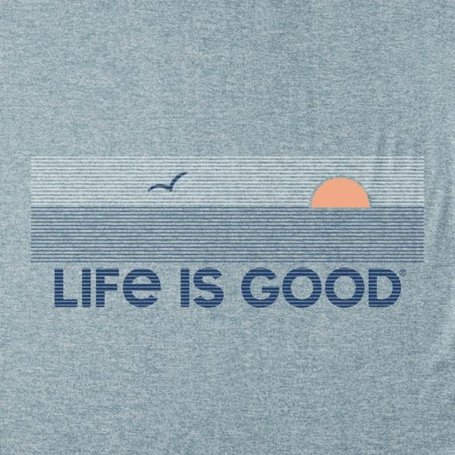 Men Life is Good Graphic Tees | Men'S Linear Oceanview Long Sleeve Active Hooded Tee Smoky Blue