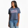 Women Life is Good Boxy Tees | Women'S Patriotic Life Is Good Boxy Crusher Tee Darkest Blue