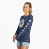 Women Life is Good Graphic Tees | Women'S Daisy Circle Psychedelic Long Sleeve Crusher Tee Darkest Blue