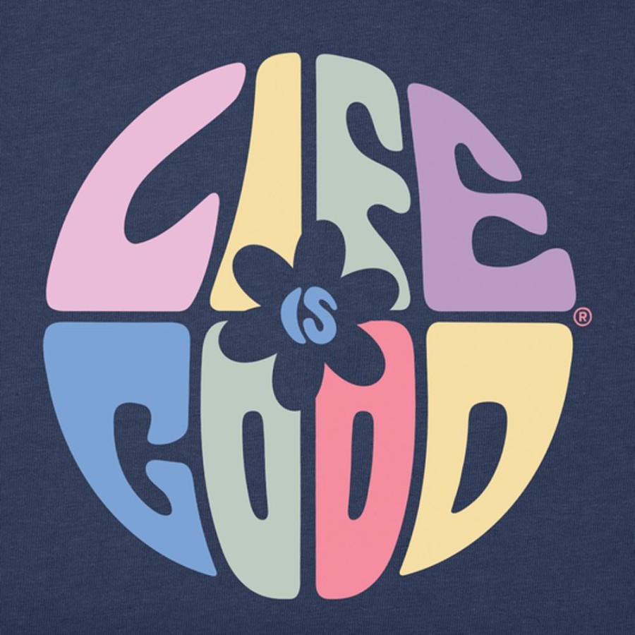 Women Life is Good Graphic Tees | Women'S Daisy Circle Psychedelic Long Sleeve Crusher Tee Darkest Blue