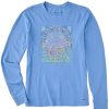 Women Life is Good Graphic Tees | Women'S Here Comes The Sun Hippie Long Sleeve Crusher Tee Cornflower Blue