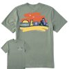 Men Life is Good Graphic Tees | Men'S Jake & Rocket Sunset Beach Short Sleeve Tee Moss Green