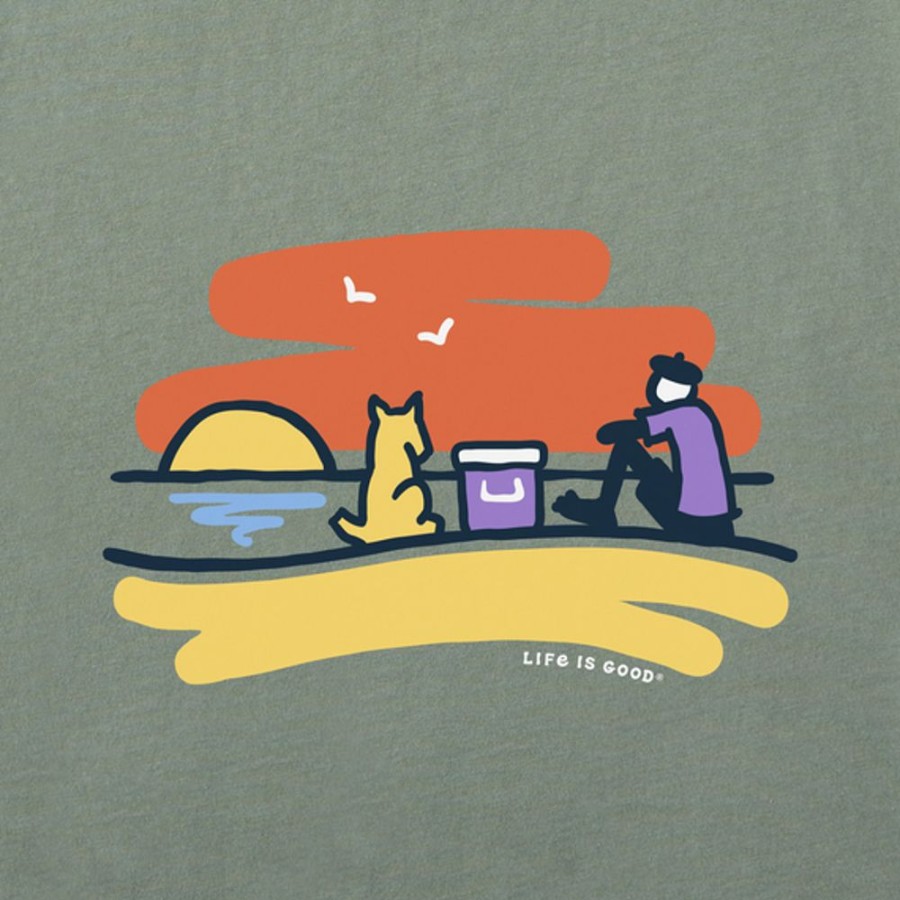 Men Life is Good Graphic Tees | Men'S Jake & Rocket Sunset Beach Short Sleeve Tee Moss Green