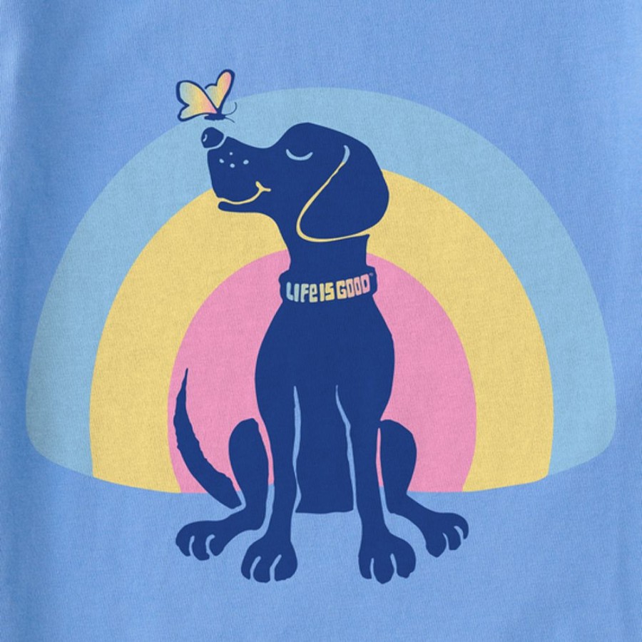 Kids Life is Good Graphic Tees | Kids Clean Rainbow Dog Crusher Tee Cornflower Blue