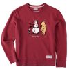 Women Life is Good Sweatshirts & Hoodies | Women'S Winnie Snowman Snow Day Simply True Fleece Crew Cranberry Red