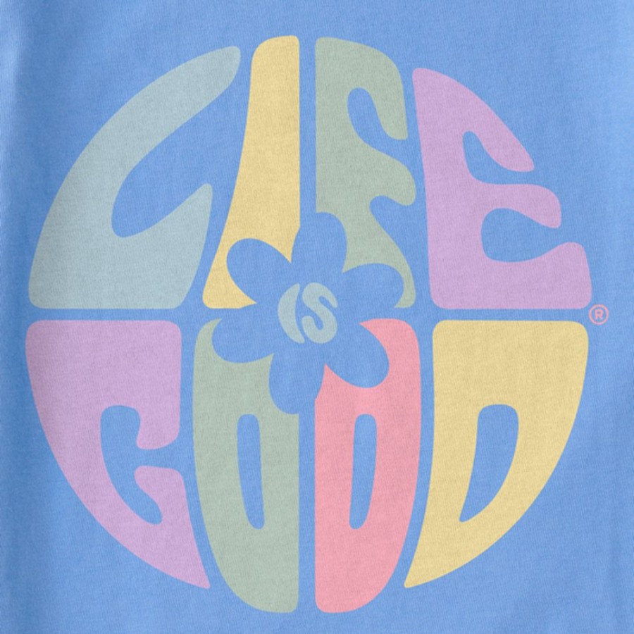 Women Life is Good Boxy Tees | Women'S Daisy Circle Psychedelic Boxy Crusher Tee Cornflower Blue