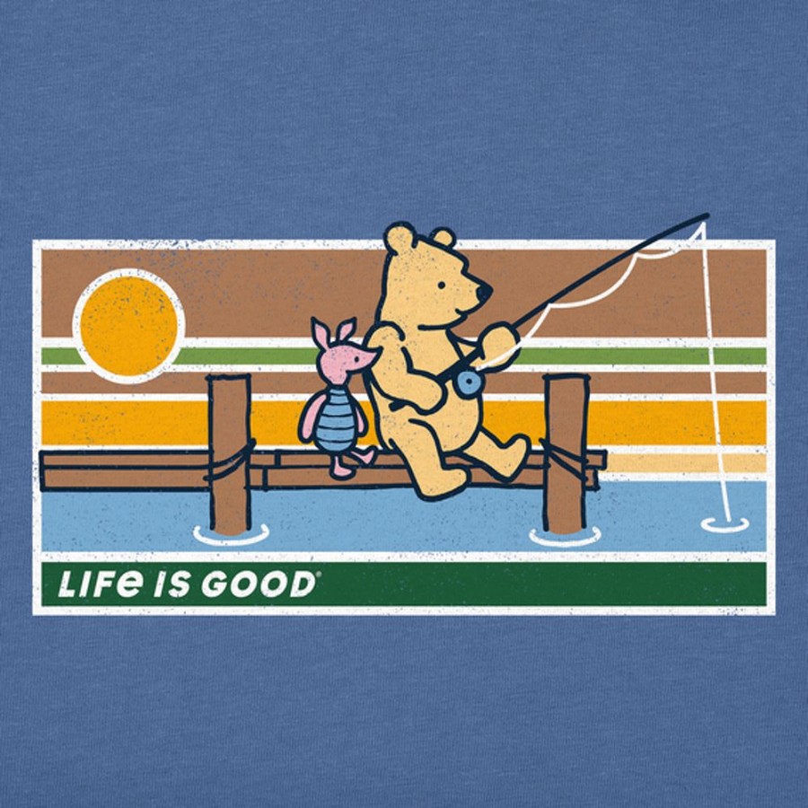 Kids Life is Good Graphic Tees | Kids Vintage Winnie & P Fishing Stripes Crusher Tee Vintage Blue