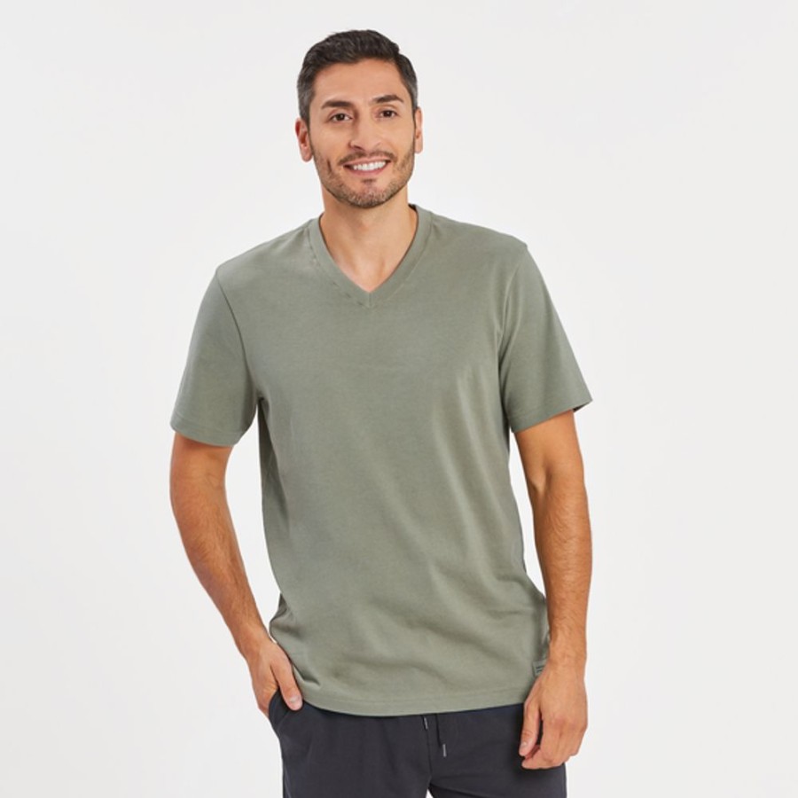 Men Life is Good Solid Tees | Men'S Solid Crusher Vee Moss Green