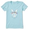 Women Life is Good Graphic Tees | Women'S Be Hoppy Flower Crown Short Sleeve Vee Beach Blue