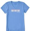 Women Life is Good Graphic Tees | Women'S Clean Daisy Stripes Short Sleeve Vee Cornflower Blue