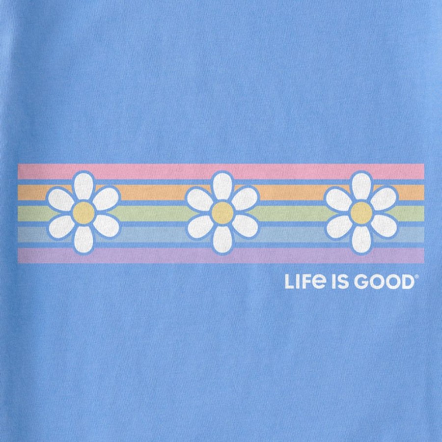 Women Life is Good Graphic Tees | Women'S Clean Daisy Stripes Short Sleeve Vee Cornflower Blue