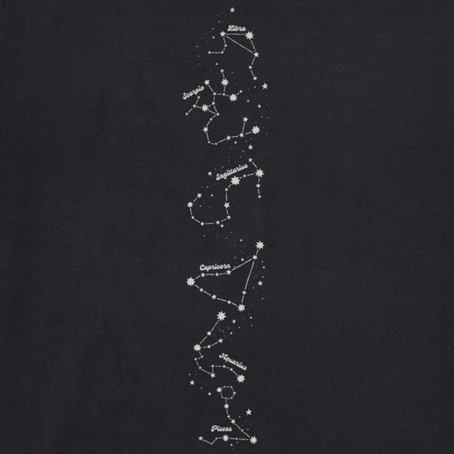 Women Life is Good Graphic Tees | Women'S Zodiac Constellations Long Sleeve Boxy Crusher Tee Jet Black