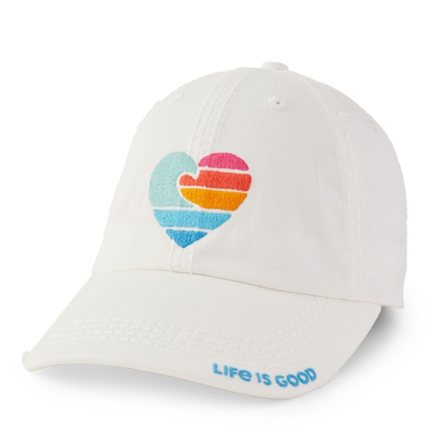 Women Life is Good Hats | Lig Wave Heart Icon Sunwashed Chill Cap Cloud White