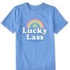 Kids Life is Good Graphic Tees | Kids Clean Lucky Lass Rainbow Clover Crusher Tee Cornflower Blue