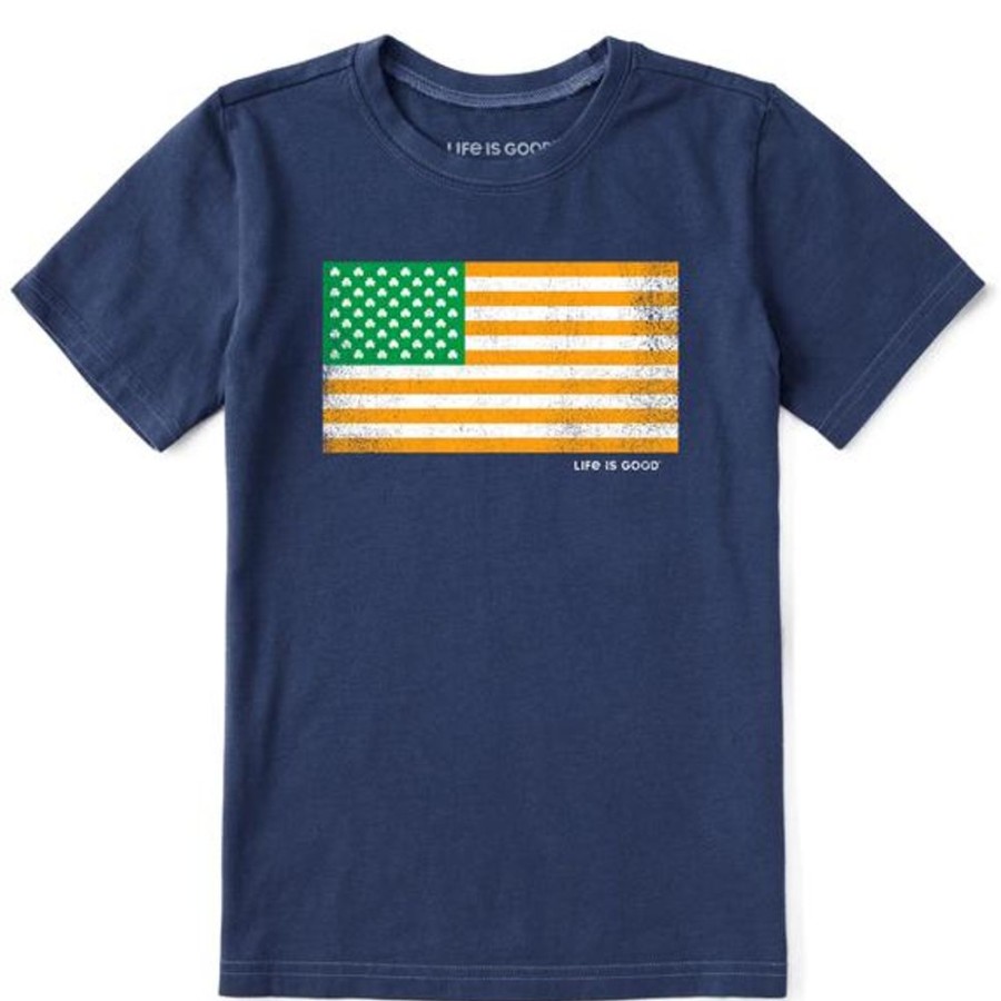 Kids Life is Good Graphic Tees | Kids Irish American Flag Crusher Tee Darkest Blue