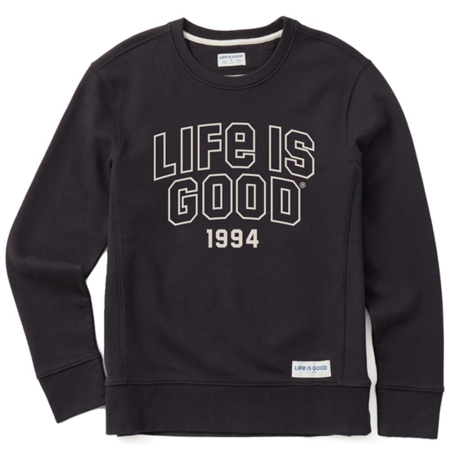 Women Life is Good Sweatshirts & Hoodies | Women'S Branded Athletic Outline 94 Simply True Fleece Crew Jet Black